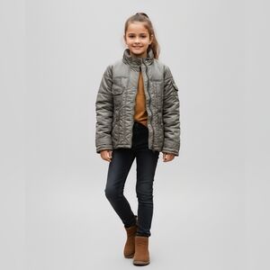 One by One Kids Quilted Jacket 140cm  9/10 Y Khaki Green Military Style
